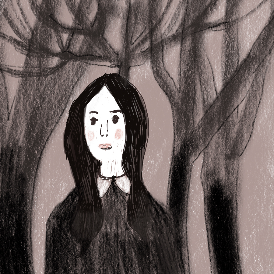 illustration of Eustacia standing in the forest
