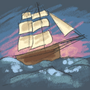 Illustration of a ship sailing in rough waters