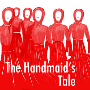 lllustration of six women wearing long, loose red dresses