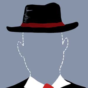 Illustration of the ouline of a man's head dressed up in a hat, suit, and tie