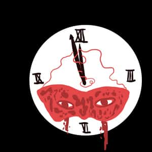 illustration of a clockface wearing a mask and ticking closer to midnight