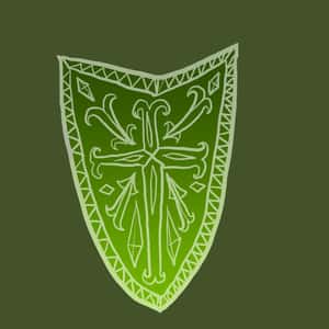 illustration of a green shield with an ornate design