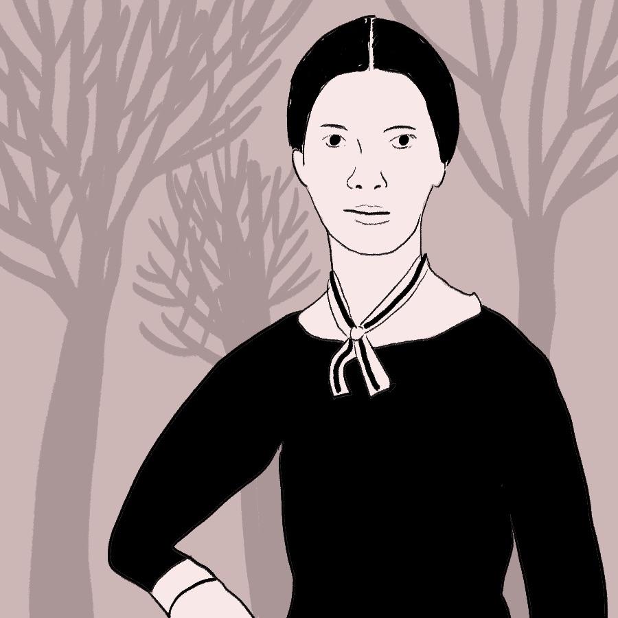 illustrated portrait of English poet Emily Dickinson