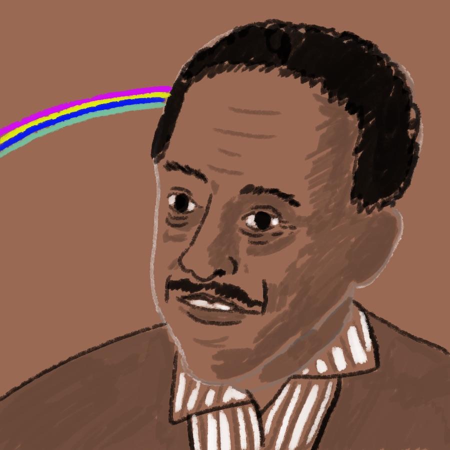 illustrated portrait of American poet and author Langston Hughes