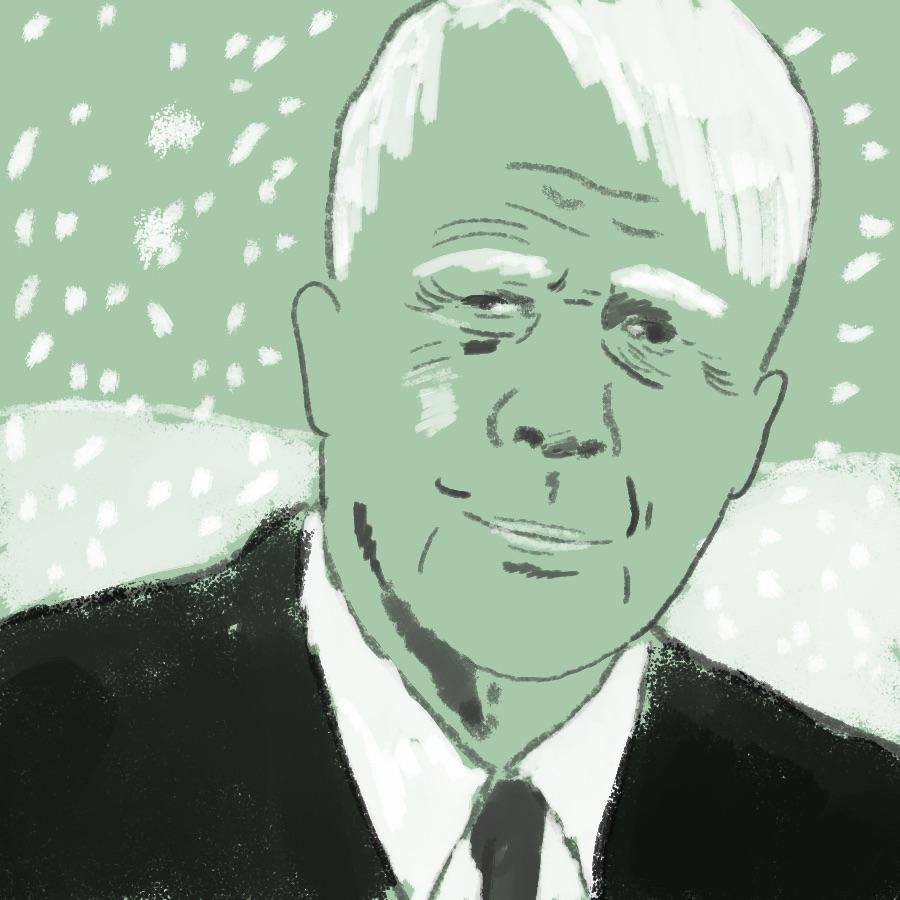 illustrated portrait of American poet Robert Frost