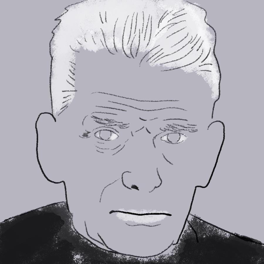 illustrated portrait of Irish novelist and playwright Samuel Beckett