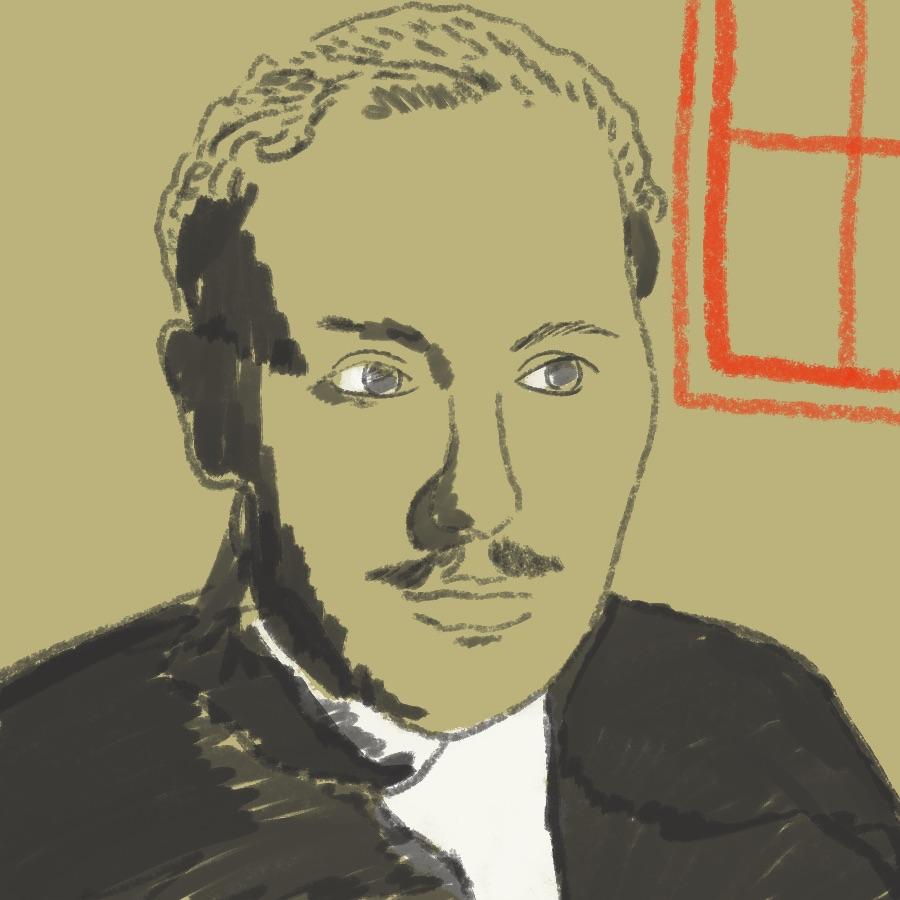illustrated portrait of American playwright Tennessee Williams